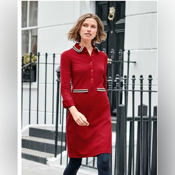 Boden Amber Ponte Dress Women’s 8 Red Peter Pan Collar Preppy Academia Old Money - Picture 1 of 10